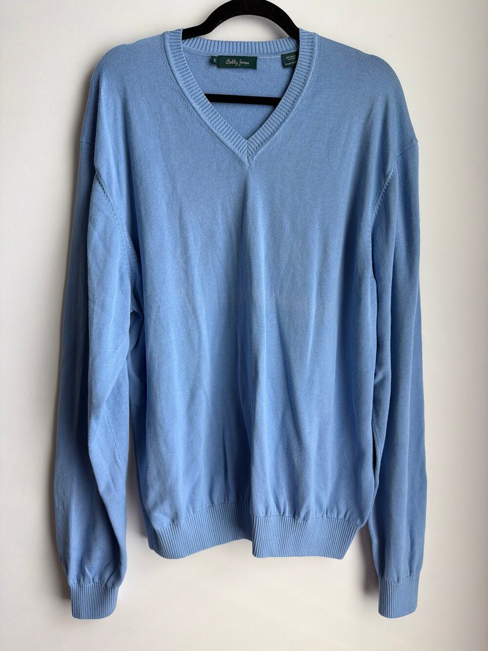 Bobby Jones Men’s XL Blue Pima Cotton V-Neck Sweater Made in Peru